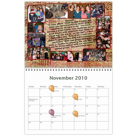 Hannah Calendar By Amy Nov 2010