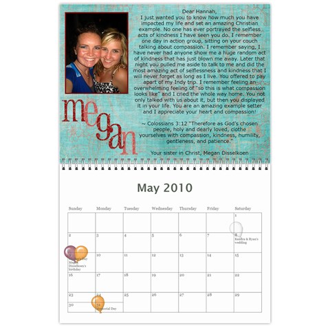 Hannah Calendar By Amy May 2010