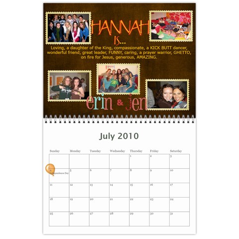 Hannah Calendar By Amy Jul 2010