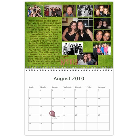Hannah Calendar By Amy Aug 2010