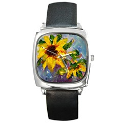 Single Sunflower - Square Metal Watch