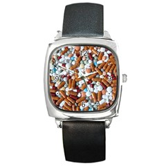 Time to Take Your Pills! - Square Metal Watch