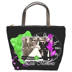 black with purple and green layout - Bucket Bag