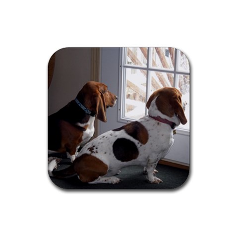 Basset Hounds Looking Out The Window By Leigh Reeves Front