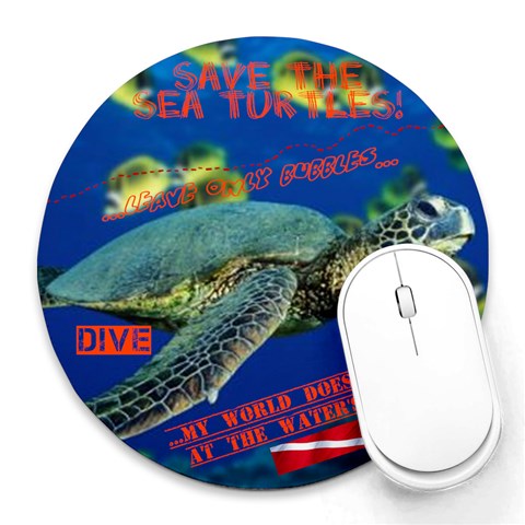 Sea Turtle Dive Mousepad By Megan Baird 8 x8  Round Mousepad - 1