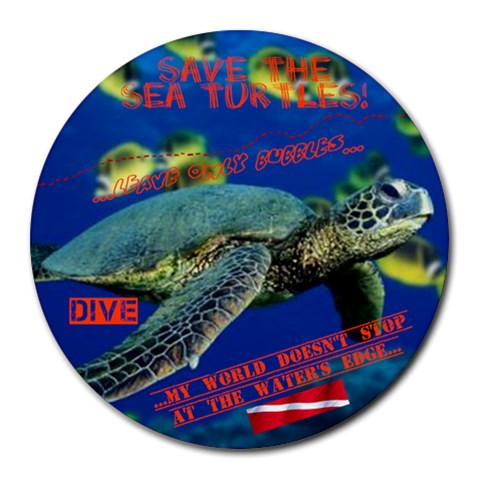 Sea Turtle Dive Mousepad By Megan Baird 8 x8  Round Mousepad - 1