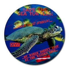 Sea Turtle Dive Mousepad - Collage Round Mousepad