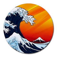 Japanese Wave Mousepad - Round Mousepad