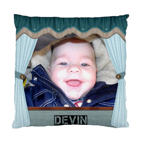 Blue Curtain Design Pillow By Lil Front