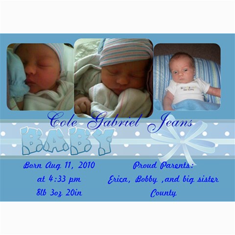 Cole By Erica 7 x5  Photo Card - 2