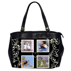 Swirly Black & white hearts bag - Oversize Office Handbag (2 Sides)
