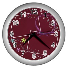 Glitter & Flowers  - Wall Clock (Silver)