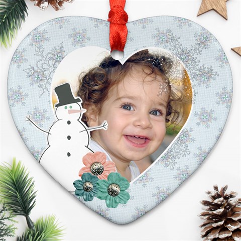 Snowman Heart Ornament By Mikki Front