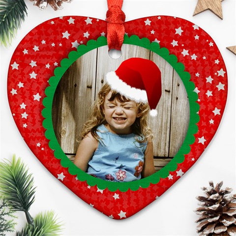 Santa Hat Heart Ornament By Mikki Front