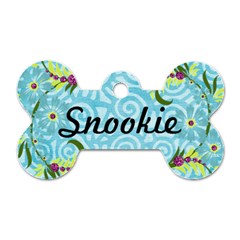 Blue Floral Dog Tag - Dog Tag Bone (Two Sides)