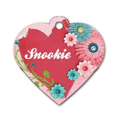 Pink Floral Dog Tag - Dog Tag Heart (Two Sides)