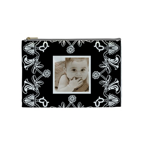 Art Nouveau Black & White Medium Cosmetic Bag By Catvinnat Front