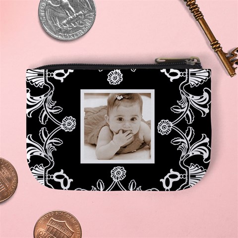 Art Nouveau Black & White Mini Coin Purse By Catvinnat Back
