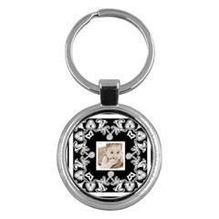 Art Nouveau Black & White Round Keyring