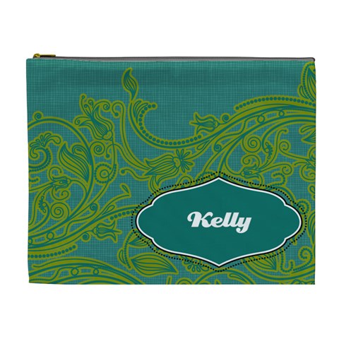 Turquoise & Lime Green Xl Cosmetic Bag By Klh Front