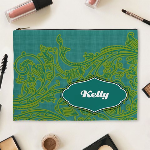 Turquoise & Lime Green Xl Cosmetic Bag By Klh Front