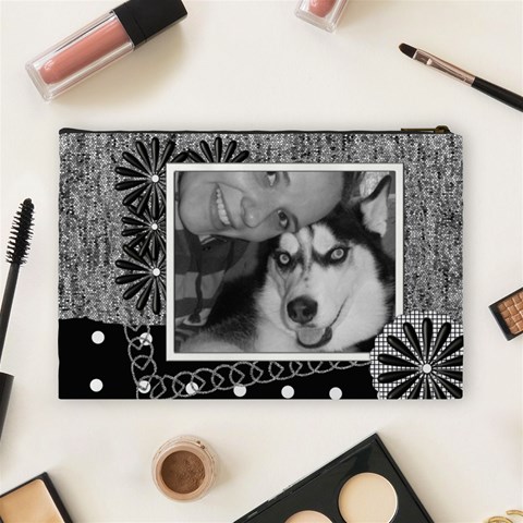 Cosmetics Bag Large Black & White By Christina Beckman Back