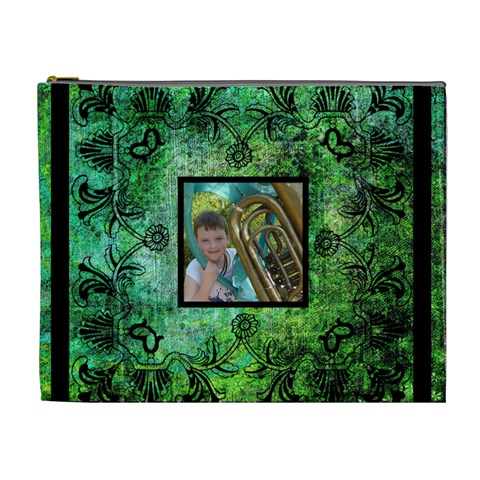 Art Nouveau Groovy Green Extra Large Cosmetic Bag By Catvinnat Front