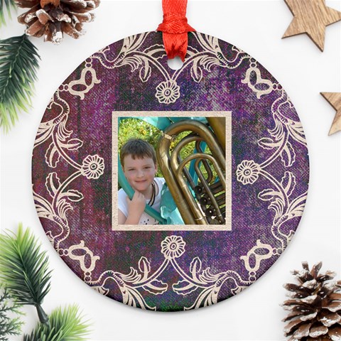 Purple Lace  Round Ornament By Catvinnat Front