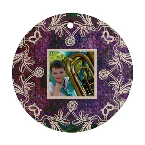 Purple Lace  Round Ornament By Catvinnat Back