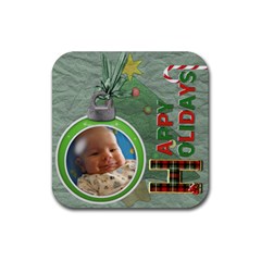 Happy Holidays Christmas Coaster - Rubber Coaster (Square)