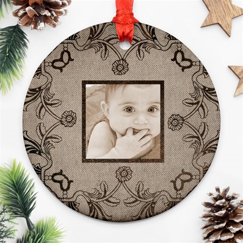 Art Nouveau Mocha Round Ornament By Catvinnat Back