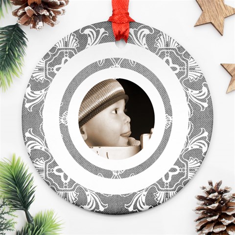 Art Nouveau Grey Circlis Round Ornament By Catvinnat Back