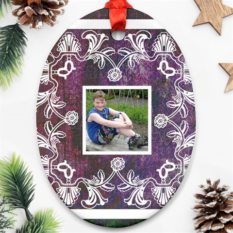 Art Nouveau Purple Lace  Oval Ornament By Catvinnat Back