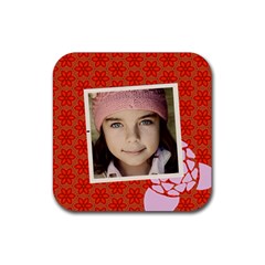 Red flowers coaster - Rubber Coaster (Square)