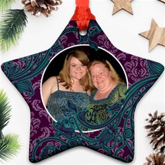 Purple & Blue Damask Ornament - Ornament (Star)