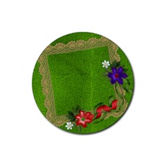Round coaster- Lace frame and flowers - Rubber Coaster (Round)