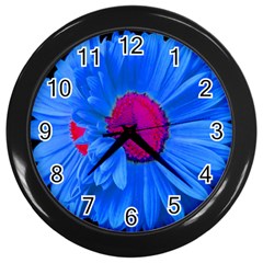 Blue Painted Daisy Wall Clock - Wall Clock (Black)