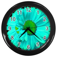Teal Painted Daisy Wall Clock - Wall Clock (Black)