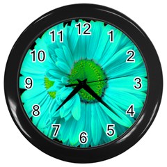 Teal Painted Daisy Wall Clock - Wall Clock (Black)