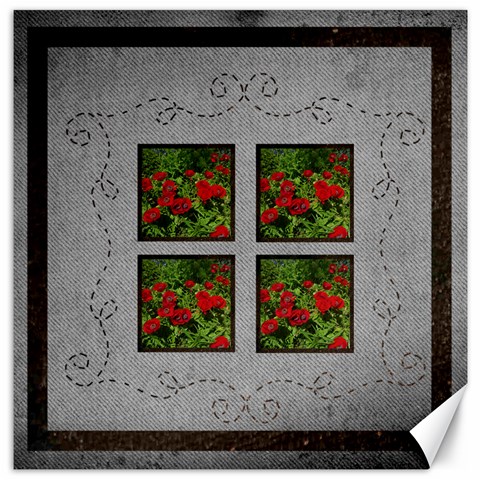 Art Nouveau Poppies Grey & Brown  12 X 12 Canvas By Catvinnat 11.4 x11.56  Canvas - 1