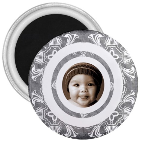 Art Nouveau Grey Circle Lace 3 Inch Magnet By Catvinnat Front