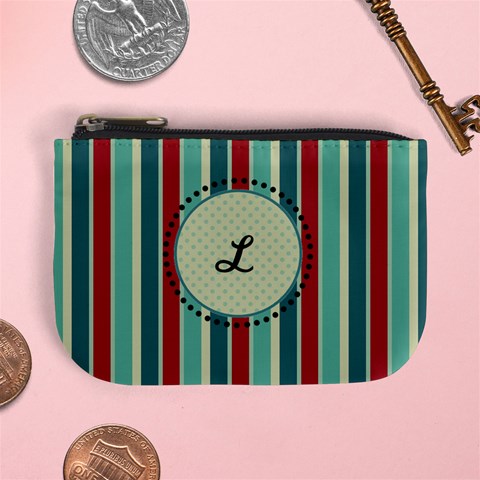 Red & Blue Stripes Monogram Mini Coin Purse By Klh Front