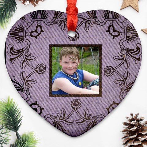 Classic Purple & Black Lace Heart Ornament By Catvinnat Front
