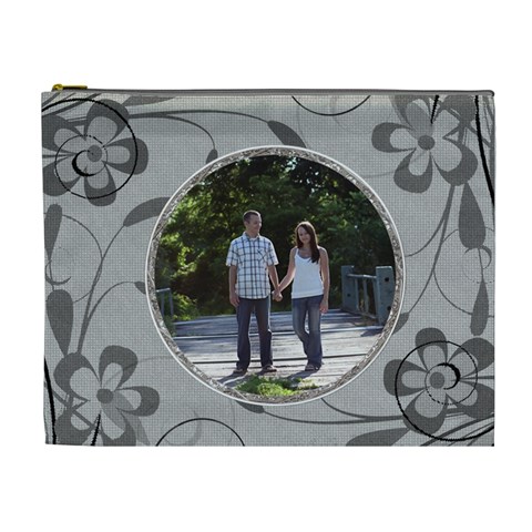 Charcoal Floral Xl Cosmetic Bag By Lil Front