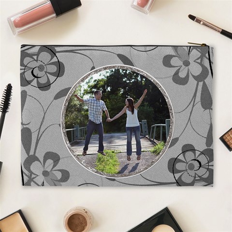 Charcoal Floral Xl Cosmetic Bag By Lil Back