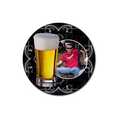 Black Floral Drink Coaster #4 - Rubber Coaster (Round)