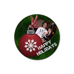 Happy Holidays Bulb Coaster - Rubber Coaster (Round)
