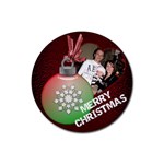 Merry Christmas Bulb Coaster - Rubber Coaster (Round)