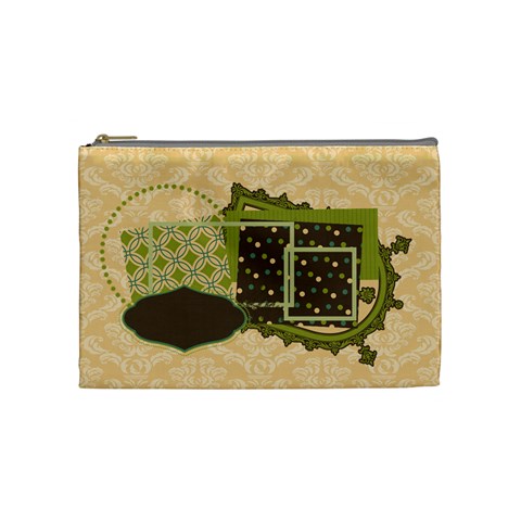 Green, Brown, & Ivory Medium Cosmetic Bag By Klh Front