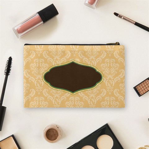 Green, Brown, & Ivory Medium Cosmetic Bag By Klh Back
